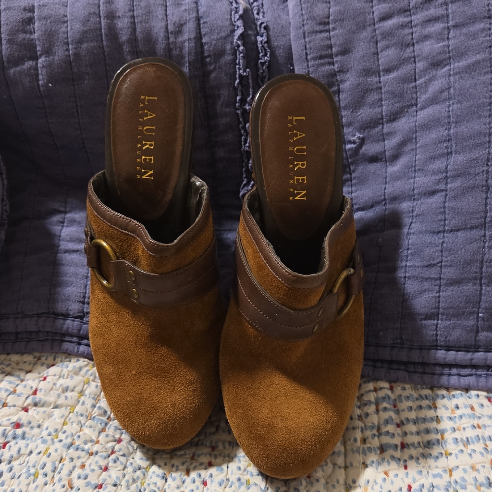 Lauren Ralph Lauren Tan Suede Mules with Brown Strap